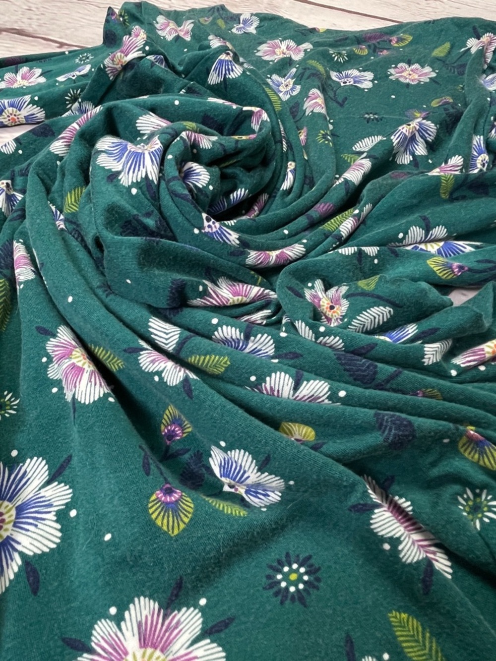 GUDRUN SJODEN teal green floral long sleeve boat neck dress, size S - Picture 6 of 10